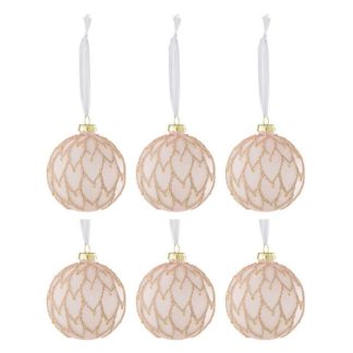 Boule de Noël | Lot de 6 Boules de Noël "Cœurs Perles" 8cm Rose Boule de Noël Boule de Noël