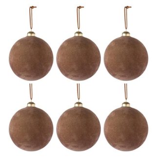 Boule de Noël | Lot de 6 Boules de Noël Déco "Velours" 8cm Ocre Boule de Noël Boule de Noël