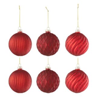 Boule de Noël | Lot de 6 Boules de Noël "Elva" 8cm Rouge Boule de Noël Boule de Noël