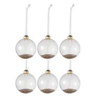 Boule de Noël | Lot de 6 Boules de Noël en Verre "Paillettes Or" 8cm Transparent Boule de Noël Boule de Noël