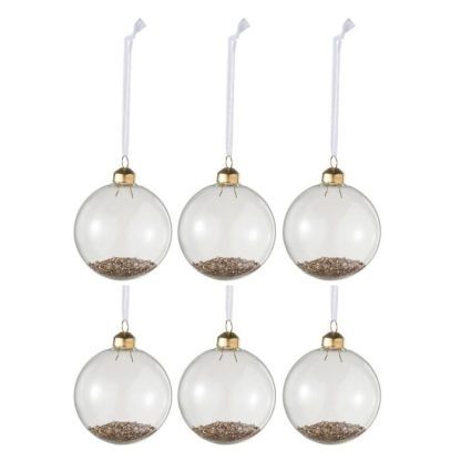 Boule de Noël | Lot de 6 Boules de Noël en Verre "Paillettes Or" 8cm Transparent Boule de Noël Boule de Noël