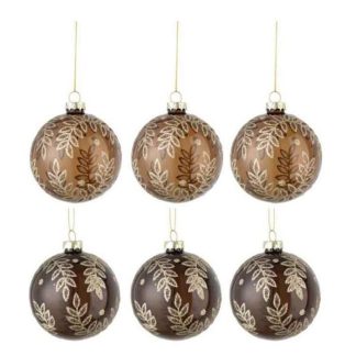 Boule de Noël | Lot de 6 Boules de Noël "Feuilles" 8cm Beige & Marron Boule de Noël Beige & Marron