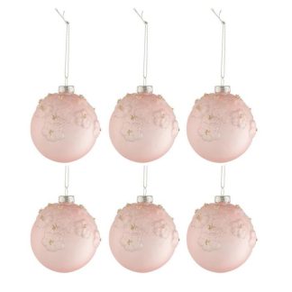 Boule de Noël | Lot de 6 Boules de Noël "Fleurs Opale" 8cm Rose Boule de Noël Boule de Noël