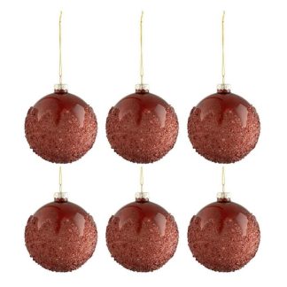 Boule de Noël | Lot de 6 Boules de Noël "Givrées" 8cm Bordeaux Boule de Noël Bordeaux