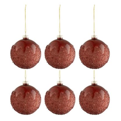 Boule de Noël | Lot de 6 Boules de Noël "Givrées" 8cm Bordeaux Boule de Noël Bordeaux