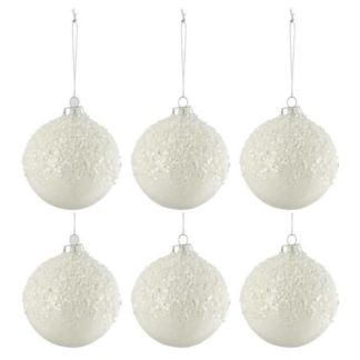 Boule de Noël | Lot de 6 Boules de Noël "Givre Brillant" 8cm Blanc Boule de Noël Blanc