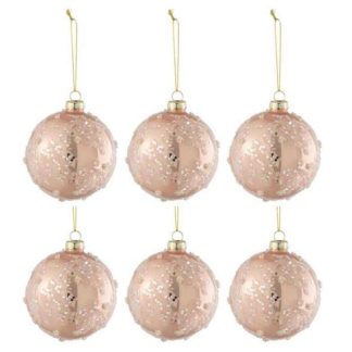 Boule de Noël | Lot de 6 Boules de Noël "Givre Paillettes" 8cm Rose Clair Boule de Noël Boule de Noël