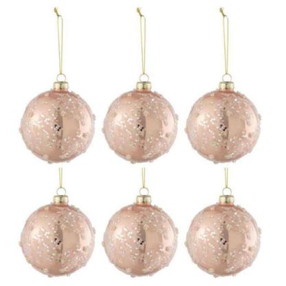 Boule de Noël | Lot de 6 Boules de Noël "Givre Paillettes" 8cm Rose Clair Boule de Noël Boule de Noël