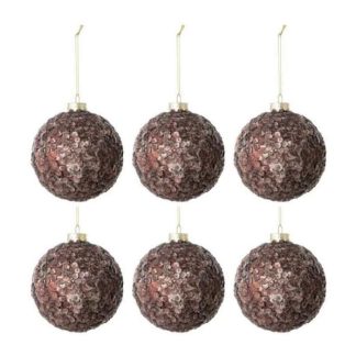 Boule de Noël | Lot de 6 Boules de Noël "Givres" 8cm Marron Boule de Noël Boule de Noël