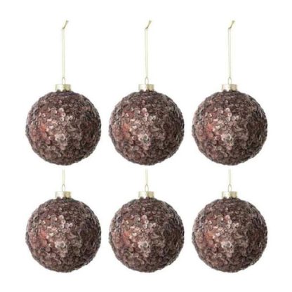 Boule de Noël | Lot de 6 Boules de Noël "Givres" 8cm Marron Boule de Noël Boule de Noël