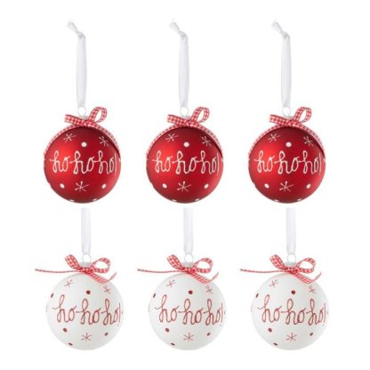 Boule de Noël | Lot de 6 Boules de Noël "Hohoho" 8cm Rouge & Blanc Boule de Noël Boule de Noël