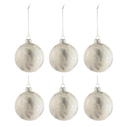 Boule de Noël | Lot de 6 Boules de Noël "Marbre" 8cm Blanc Boule de Noël Blanc & Argent