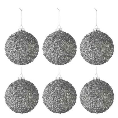 Boule de Noël | Lot de 6 Boules de Noël "Paillettes" 8cm Gris Fumé Boule de Noël Boule de Noël