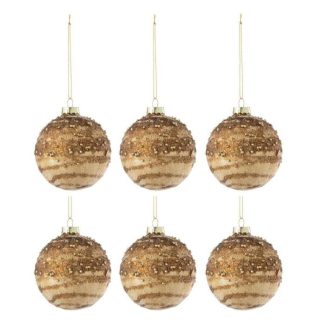 Boule de Noël | Lot de 6 Boules de Noël Paillettes "Line" 8cm Marron Boule de Noël Boule de Noël