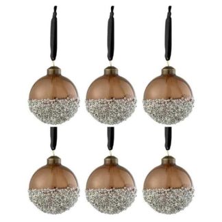 Boule de Noël | Lot de 6 Boules de Noël "Perles" 8cm Marron Boule de Noël Boule de Noël