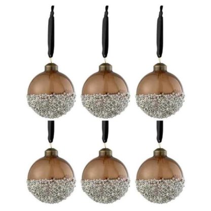 Boule de Noël | Lot de 6 Boules de Noël "Perles" 8cm Marron Boule de Noël Boule de Noël