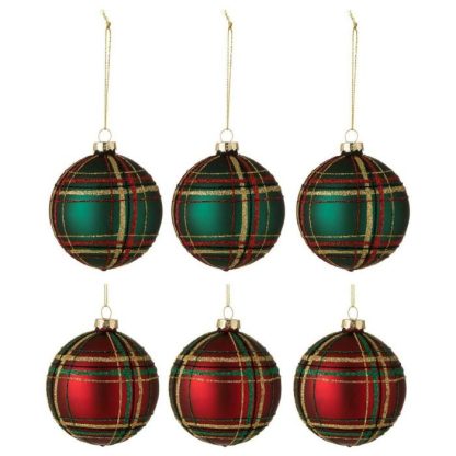 Boule de Noël | Lot de 6 Boules de Noël "Quadrillé" 8cm Vert & Rouge Boule de Noël Boule de Noël