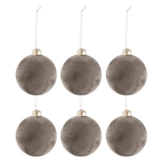 Boule de Noël | Lot de 6 Boules de Noël "Velours" 8cm Gris Boule de Noël Boule de Noël