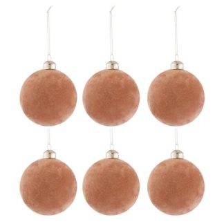 Boule de Noël | Lot de 6 Boules de Noël "Velours" 8cm Vieux Rose Boule de Noël