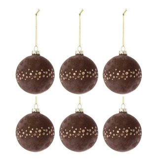 Boule de Noël | Lot de 6 Boules de Noël Velours "Lita" 8cm Marron Boule de Noël Boule de Noël