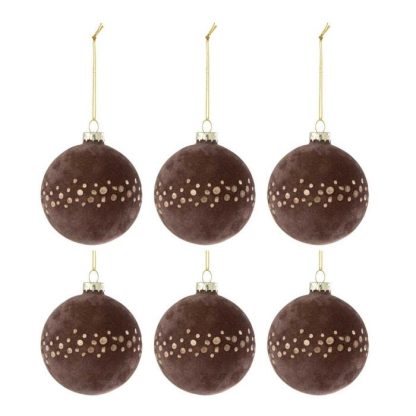 Boule de Noël | Lot de 6 Boules de Noël Velours "Lita" 8cm Marron Boule de Noël Boule de Noël