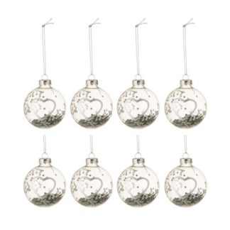 Boule de Noël | Lot de 8 Boules de Noël Design "Coeur" 6cm Argent Boule de Noël Argent