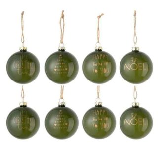 Boule de Noël | Lot de 8 Boules de Noël "Xmas" 8cm Vert Boule de Noël Boule de Noël