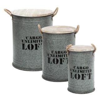 Coffre & Malle de Rangement | Lot de 3 Coffres Bidon Design "Loft" 51cm Gris Boîtes & Rangements Coffre & Malle de Rangement