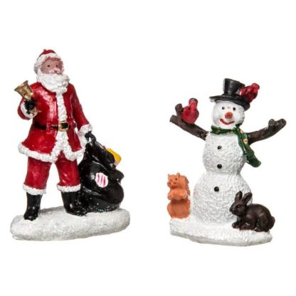 Crèche & Village de Noël | Lot de 2 Santons "Père Noël & Bonhomme de Neige" 6cm Blanc Crèche & Village de Noël Blanc & Rouge