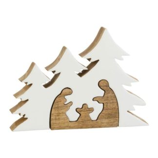 Crèche & Village de Noël | Crèche de Noël & Sapins "Puzzle" 25cm Blanc & Naturel Crèche & Village de Noël Blanc & Naturel