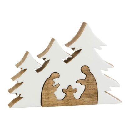 Crèche & Village de Noël | Crèche de Noël & Sapins "Puzzle" 25cm Blanc & Naturel Crèche & Village de Noël Blanc & Naturel