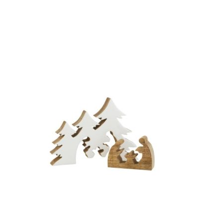 Crèche & Village de Noël | Crèche de Noël & Sapins "Puzzle" 25cm Blanc & Naturel Crèche & Village de Noël Blanc & Naturel