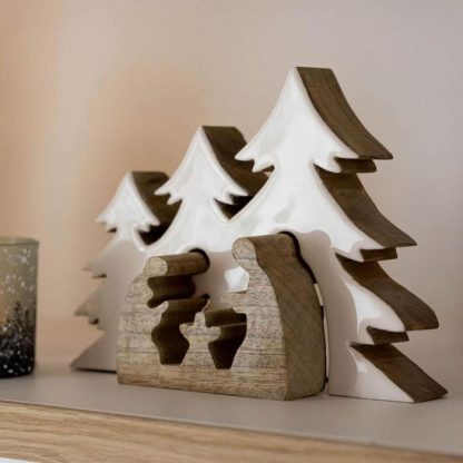 Crèche & Village de Noël | Crèche de Noël & Sapins "Puzzle" 25cm Blanc & Naturel Crèche & Village de Noël Blanc & Naturel