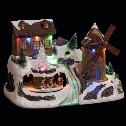 Crèche & Village de Noël | Village de Noël Moulin à Vent "Square" 31cm Multicolore Crèche & Village de Noël Crèche & Village de Noël