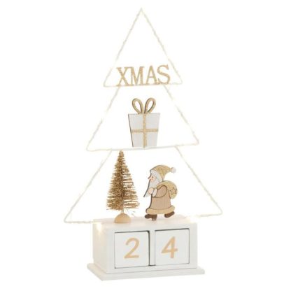 Décoration Lumineuse | Calendrier de Noël à LED "Sapin" 31cm Blanc & Or Décoration de Noël Blanc & Or