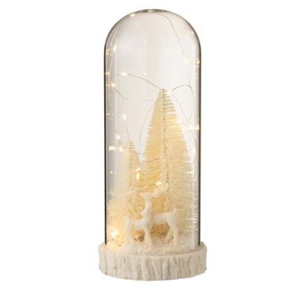 Décoration Lumineuse | Cloche Déco Led en Verre "Cerfs" 17cm Blanc Décoration de Noël Blanc