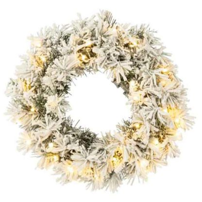 Décoration Lumineuse | Couronne de Noël Led "Enneigée" 44cm Vert & Blanc Décoration de Noël Décoration Lumineuse