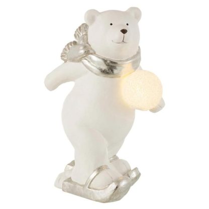 Décoration Lumineuse | Statuette Déco Led "Ours Polaire Debout" 36cm Blanc Décoration de Noël Blanc