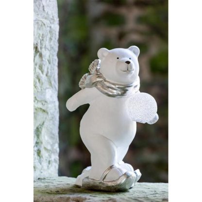 Décoration Lumineuse | Statuette Déco Led "Ours Polaire Debout" 36cm Blanc Décoration de Noël Blanc