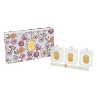 Diffuseur de Parfum | Lot de 3 Diffuseurs de Parfum "Happiness Blooms" 22cm Mimosa & Rose Bougies & Senteurs Blanc & Rose