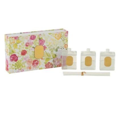 Diffuseur de Parfum | Lot de 3 Diffuseurs de Parfum "Happiness Blooms" 22cm Mimosa & Rose Blanc Bougies & Senteurs Blanc & Rose