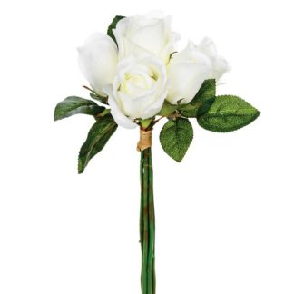 Fleur Artificielle | Bouquet de Fleurs "7 Roses" 31cm Blanc Fleur Artificielle Blanc