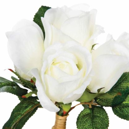 Fleur Artificielle | Bouquet de Fleurs "7 Roses" 31cm Blanc Fleur Artificielle Blanc