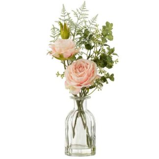 Fleur Artificielle | Bouquet de Fleurs Artificielles "Roses" 33cm Vert & Rose Fleur Artificielle Fleur Artificielle