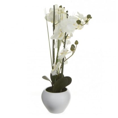 Fleur Artificielle | Composition Florale & Vase "Orchidée" 53cm Blanc Fleur Artificielle Blanc