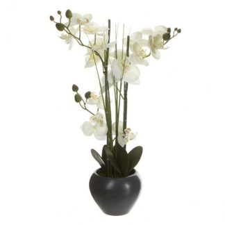 Fleur Artificielle | Composition Florale & Vase "Orchidée" 53cm Gris Fleur Artificielle Fleur Artificielle