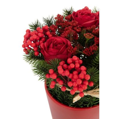 Fleur Artificielle | Composition Florale Pot "Roses & Baies" 25cm Rouge Fleur Artificielle Fleur Artificielle