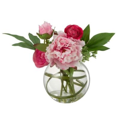 Fleur Artificielle | Fleur Artificielle & Vase "Pivoine Renoncule" 30cm Rose Fleur Artificielle Fleur Artificielle