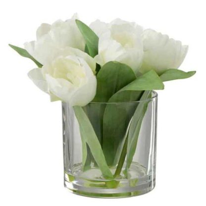 Fleur Artificielle | Fleur Artificielle & Vase "Tulipes" 19cm Blanc Fleur Artificielle Blanc & Vert