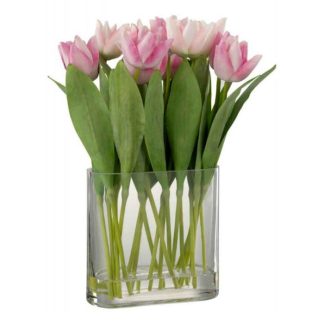 Fleur Artificielle | Fleur Artificielle & Vase "Tulipes" 39cm Rose Fleur Artificielle Fleur Artificielle